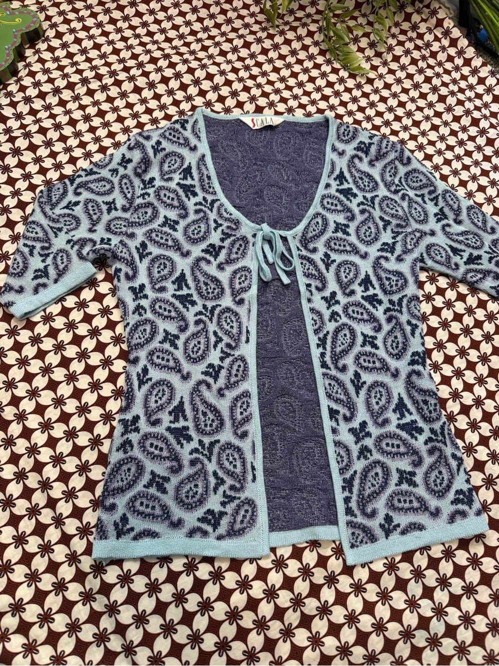 Blue Paisley Tie-Front Cardigan